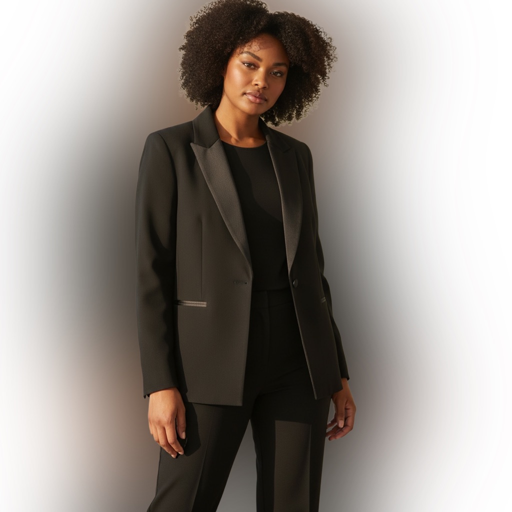 Kasper Black Satin-Lapel Tuxedo Blazer With Matching Pants And Undershirt 18